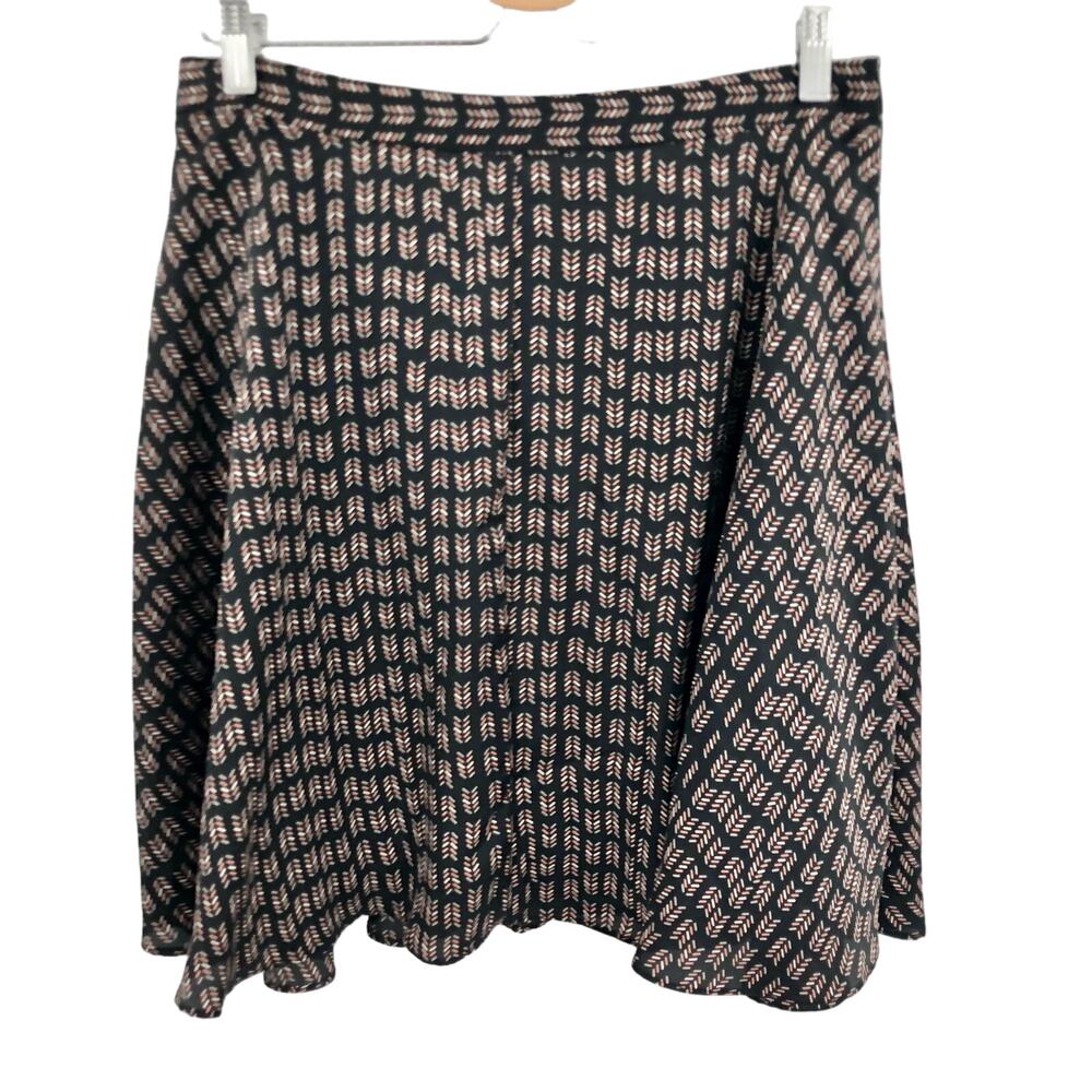 LOFT Full Circle Skirt Black with Orange Tan Details Modest Size 8